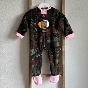 Trail Crest Camo & Baby Pink Zip Up Fleece Footie NWT Sz: 6-12M